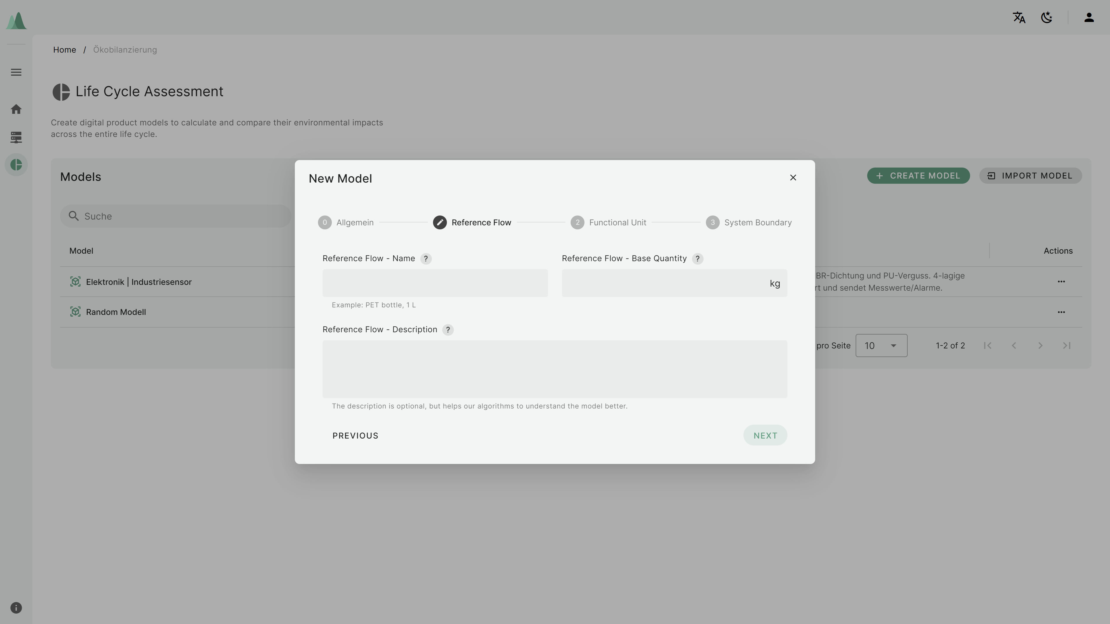 Import Funktion in bloom AutoLCA
